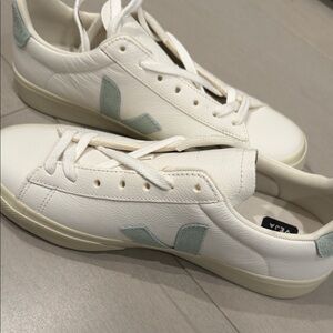 Veja White Sneakers with Light Blue Accents